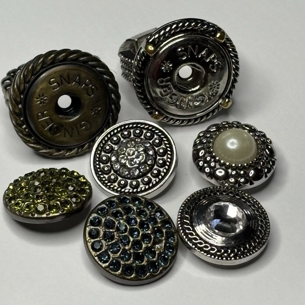 2 Ginger Snaps Adjustable Rings 5 Snaps Rhinestone Bling